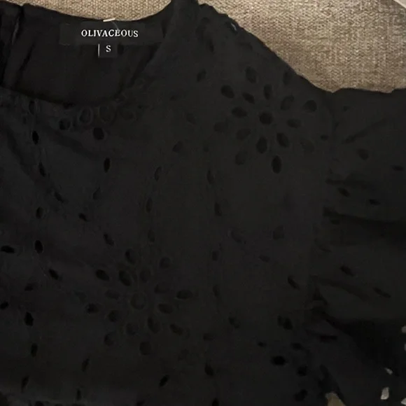 OLIVACEOUS Babydoll Black Eyelet Dress Size Small - Picture 3 of 4